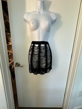 Black Distressed Knit Mini Skirt